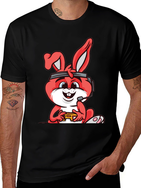 Gamer Bunny Graphic Tee - Black Cotton T-Shirt