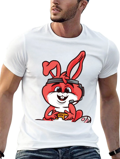 Gamer Bunny Graphic Tee - Black Cotton T-Shirt