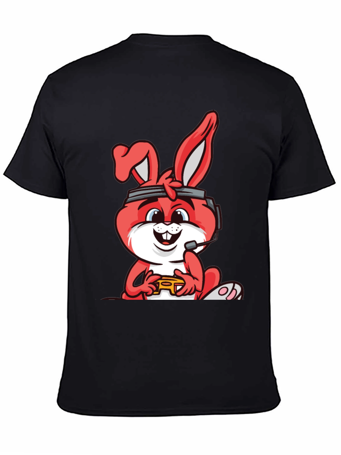 Gamer Bunny Graphic Tee - Black Cotton T-Shirt