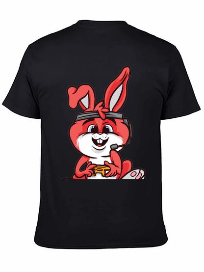 Gamer Bunny Graphic Tee - Black Cotton T-Shirt