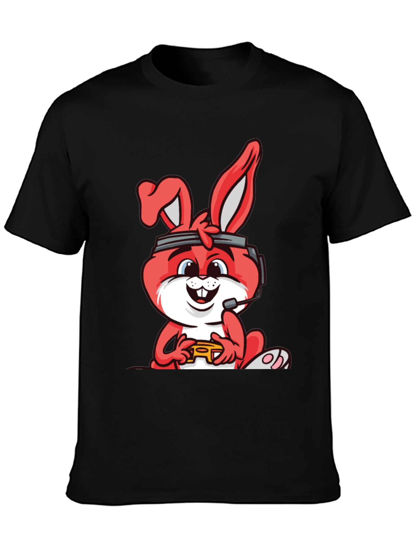 Gamer Bunny Graphic Tee - Black Cotton T-Shirt