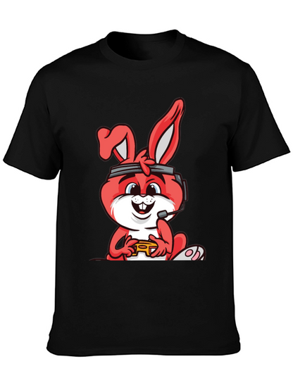 Gamer Bunny Graphic Tee - Black Cotton T-Shirt