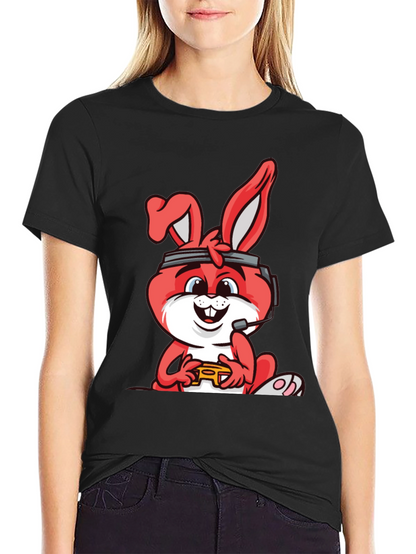 Gamer Bunny Graphic Tee - Black Cotton T-Shirt