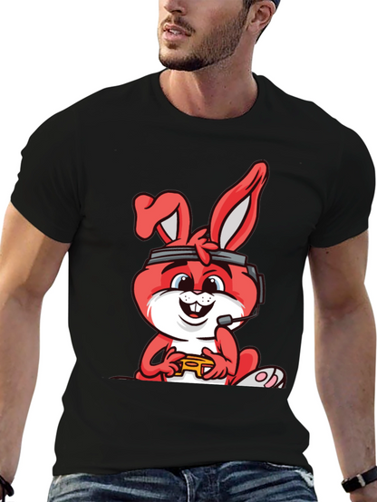 Gamer Bunny Graphic Tee - Black Cotton T-Shirt