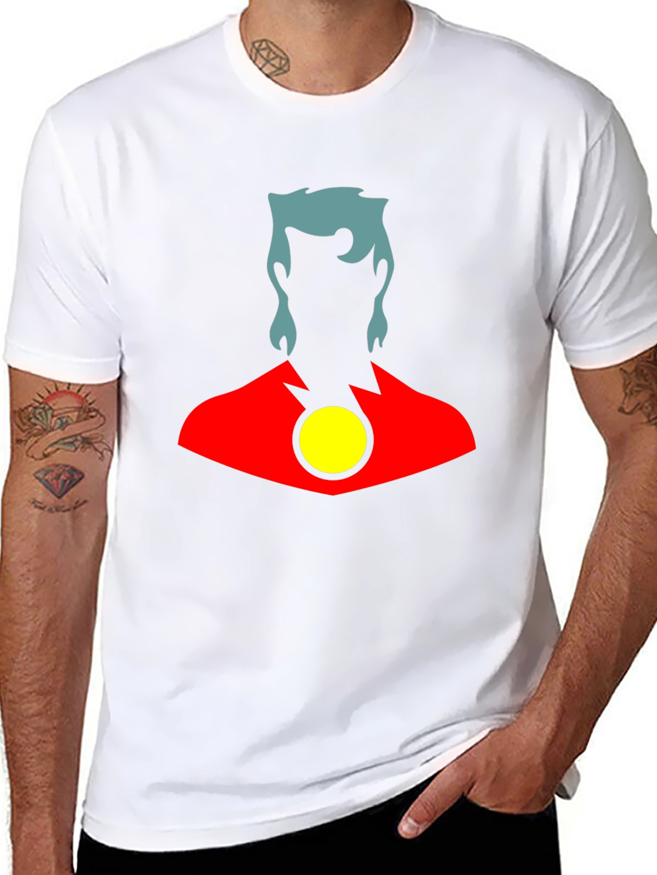 Stylized Superhero Graphic T-Shirt - Black Cotton Blend
