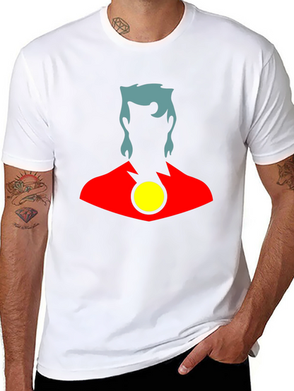 Stylized Superhero Graphic T-Shirt - Black Cotton Blend