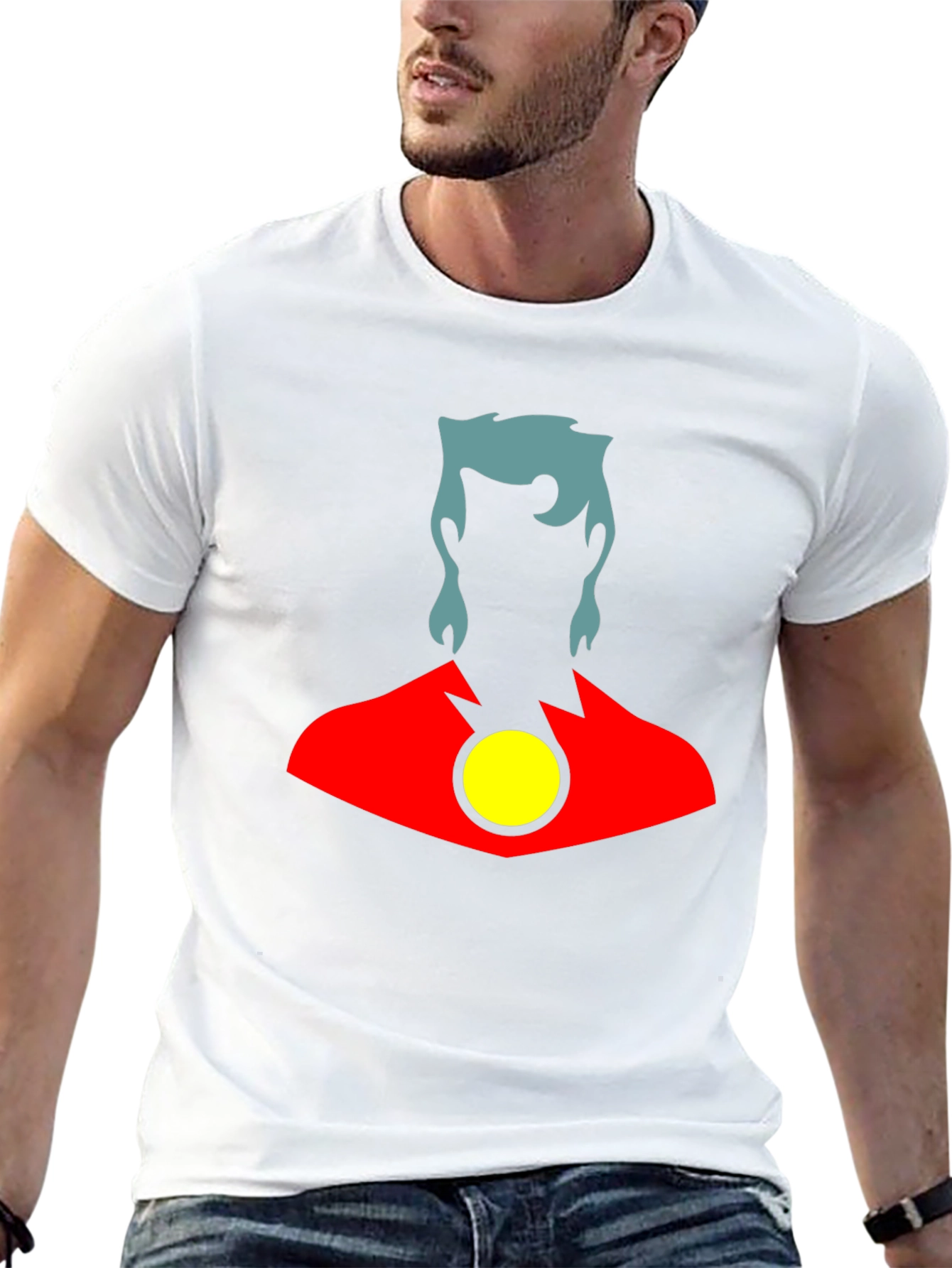 Stylized Superhero Graphic T-Shirt - Black Cotton Blend