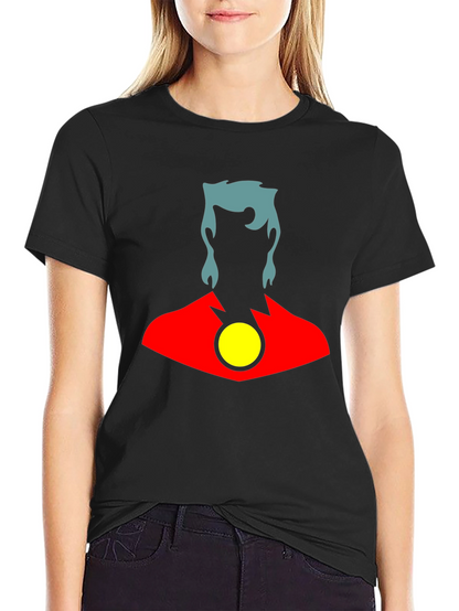 Stylized Superhero Graphic T-Shirt - Black Cotton Blend