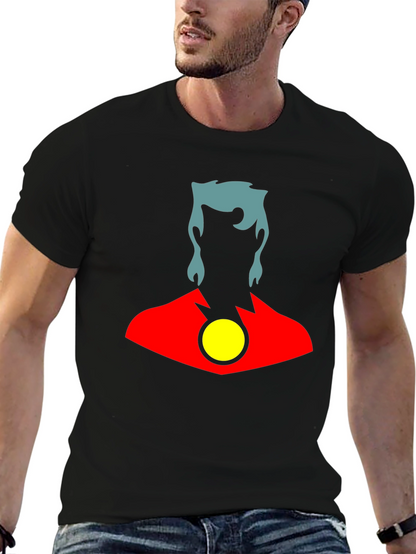Stylized Superhero Graphic T-Shirt - Black Cotton Blend