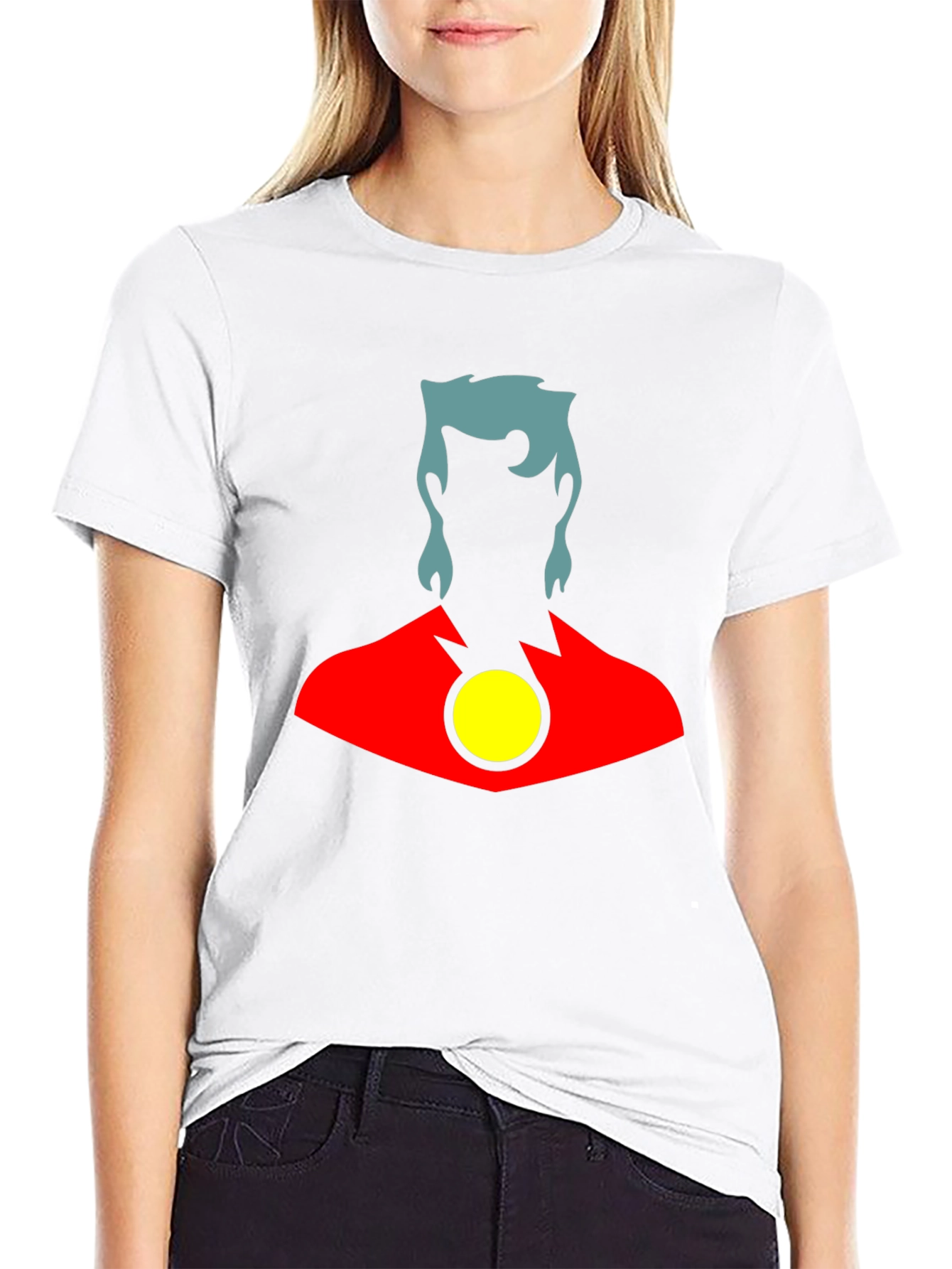 Stylized Superhero Graphic T-Shirt - Black Cotton Blend