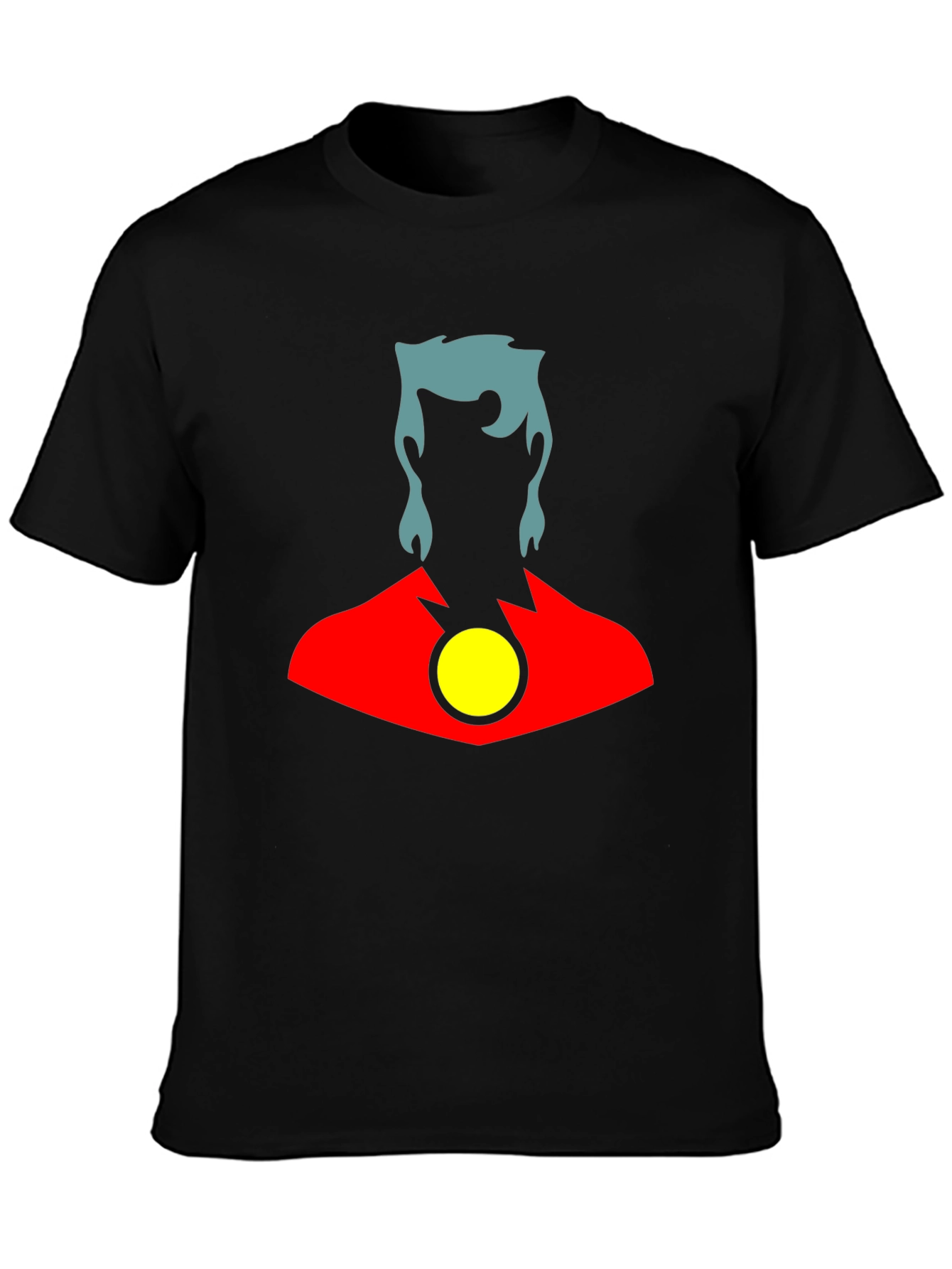 Stylized Superhero Graphic T-Shirt - Black Cotton Blend