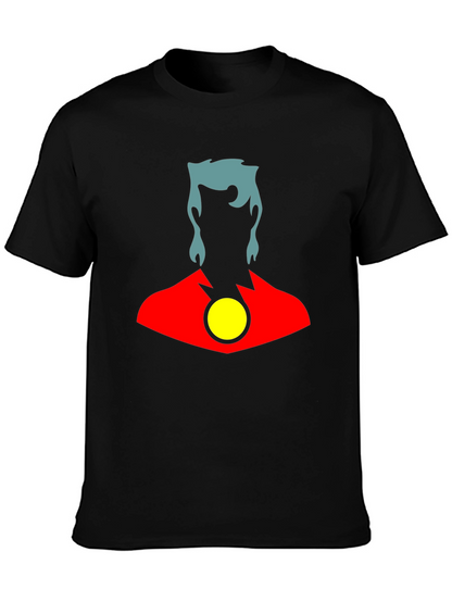 Stylized Superhero Graphic T-Shirt - Black Cotton Blend