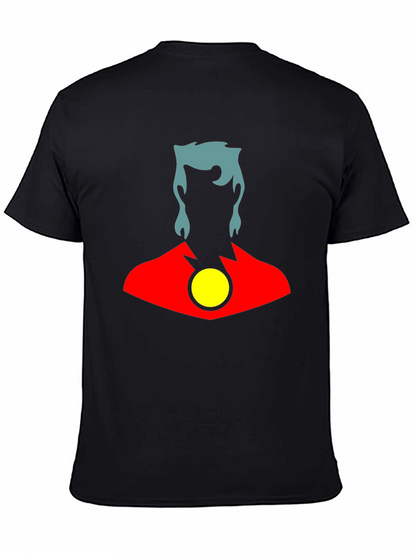 Stylized Superhero Graphic T-Shirt - Black Cotton Blend