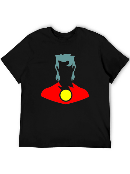 Stylized Superhero Graphic T-Shirt - Black Cotton Blend