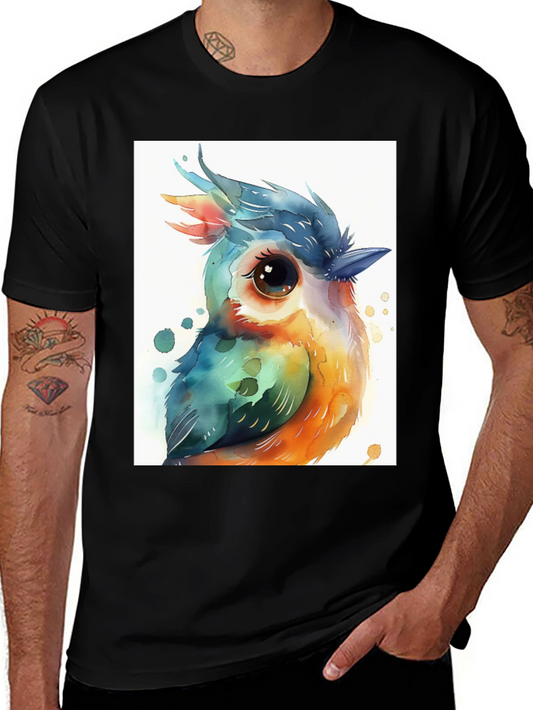 Watercolor Bird Graphic Tee - Unisex Black T-Shirt