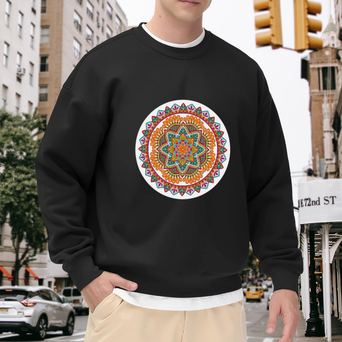 Colorful Mandala Sweatshirt - Bohemian Ornate Mandala Crewneck, Vintage Ethnic Medallion Pullover, Psychedelic Kaleidoscope Sweatshirt, Boho Art Gift Top