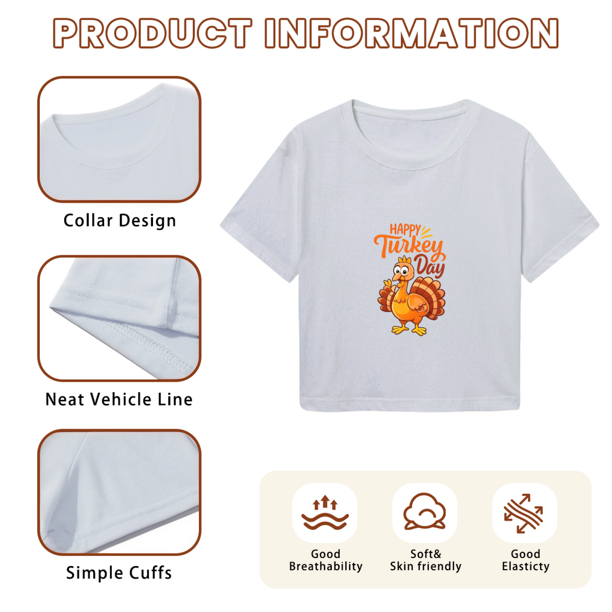 Happy Turkey Day Cute Cartoon Turkey Thanksgiving Cropped T?Shirt