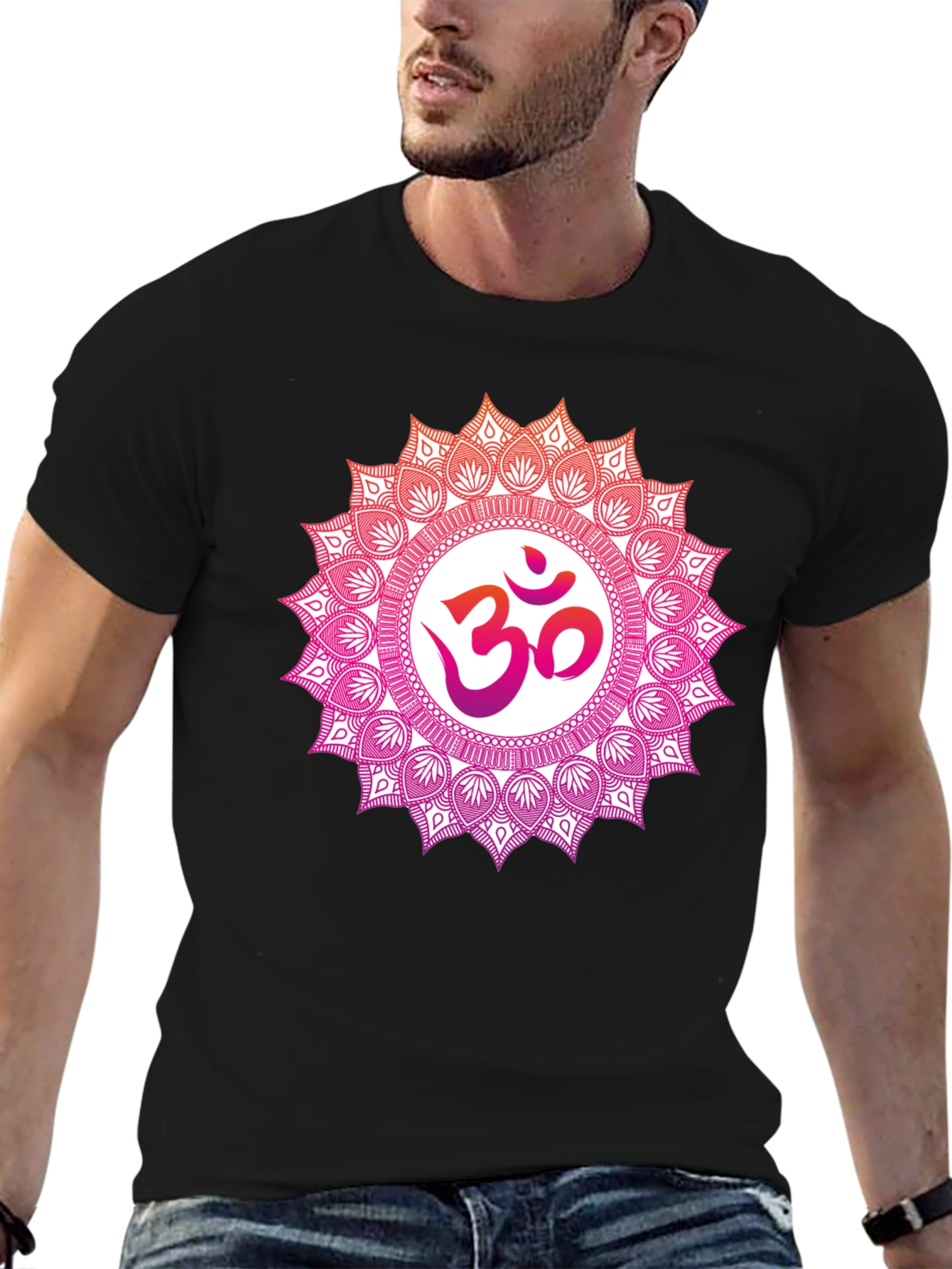 Om Mandala Graphic Tee - Black Cotton Blend T-Shirt