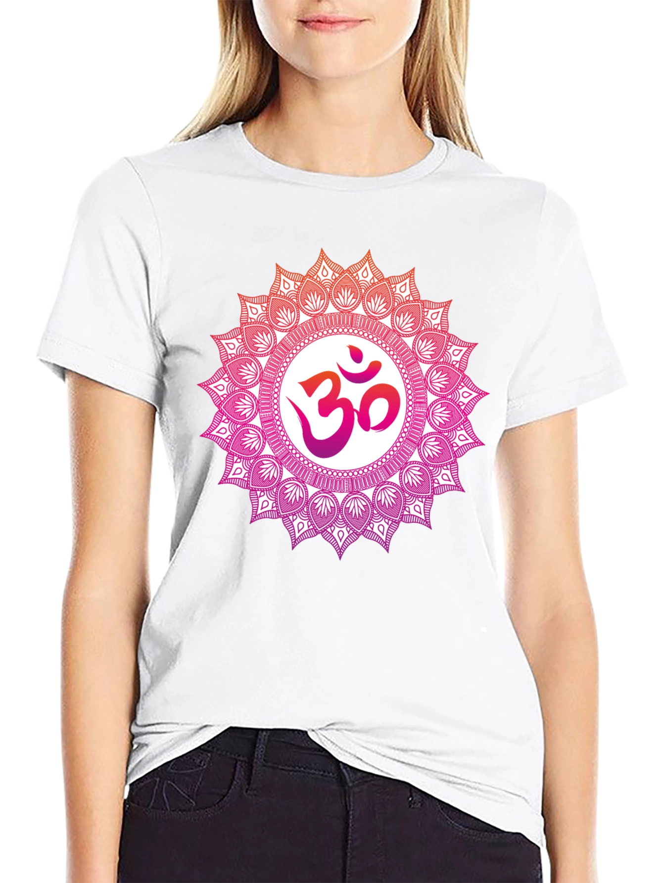 Om Mandala Graphic Tee - Black Cotton Blend T-Shirt