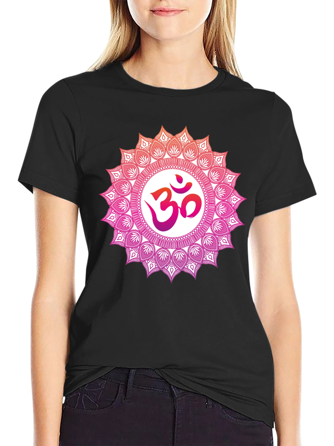 Om Mandala Graphic Tee - Black Cotton Blend T-Shirt