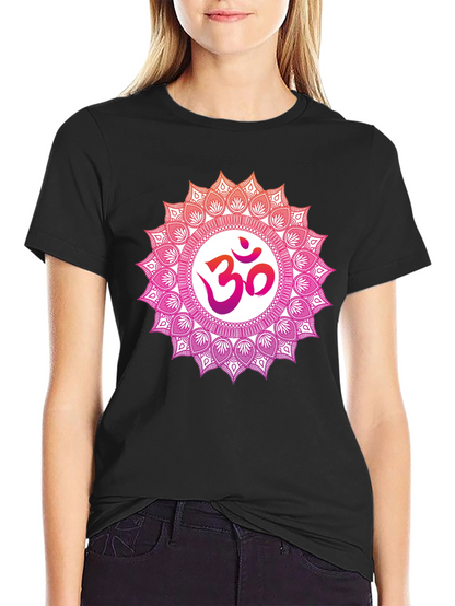 Om Mandala Graphic Tee - Black Cotton Blend T-Shirt