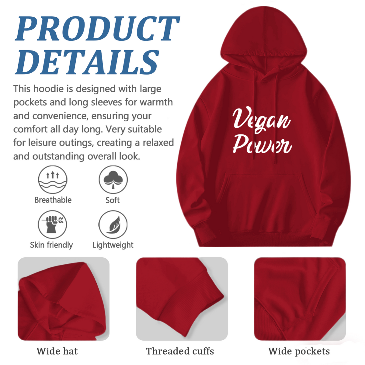 Vegan Power Script Hoodie - Vegan Graphic Sweatshirt