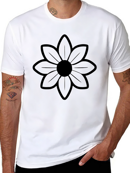 Black Flower Graphic Tee - Mens Stylish Casual Shirt