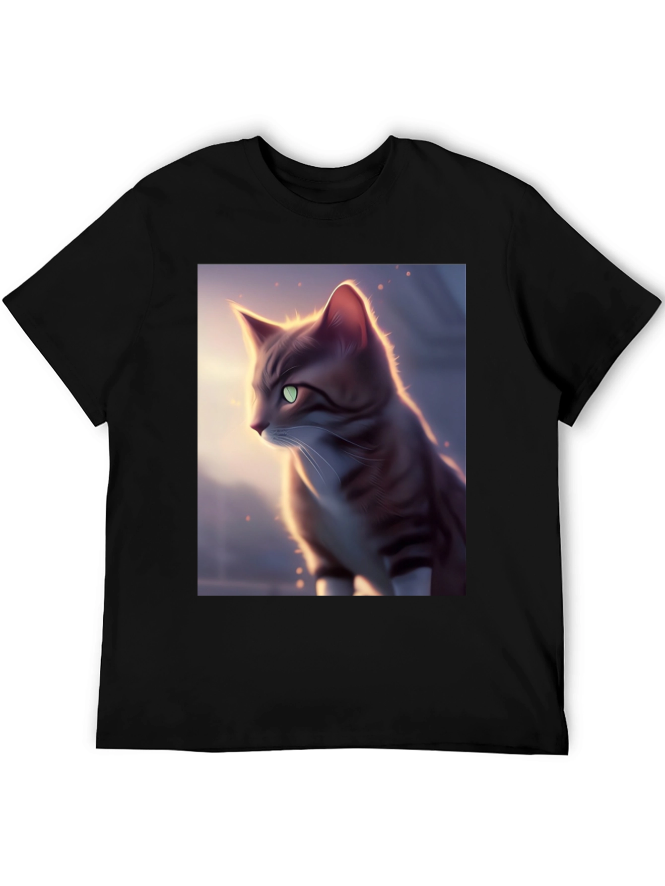 Artistic Cat Graphic Black T-Shirt