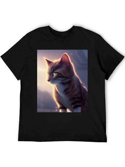 Artistic Cat Graphic Black T-Shirt