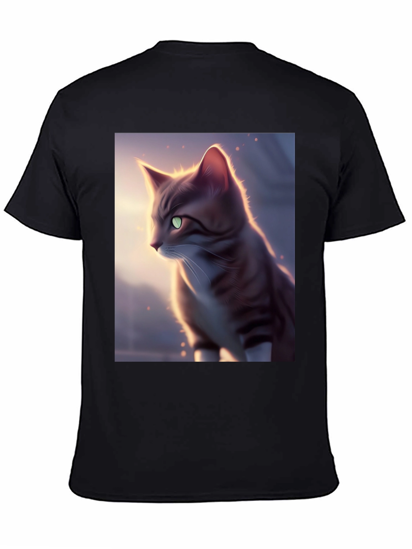 Artistic Cat Graphic Black T-Shirt