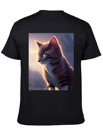 Artistic Cat Graphic Black T-Shirt