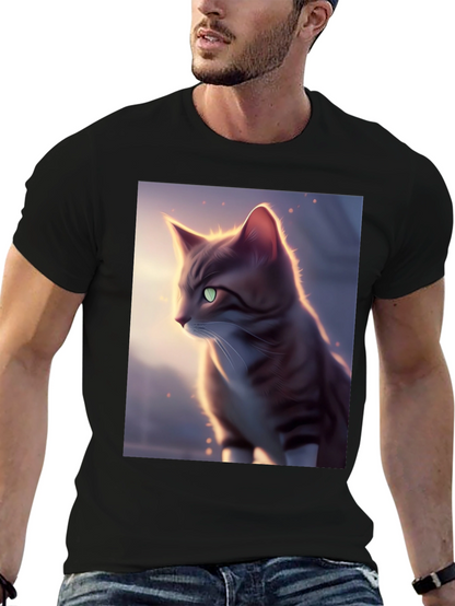 Artistic Cat Graphic Black T-Shirt