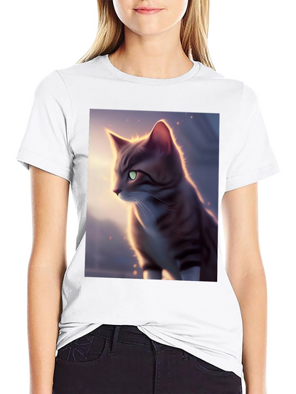 Artistic Cat Graphic Black T-Shirt