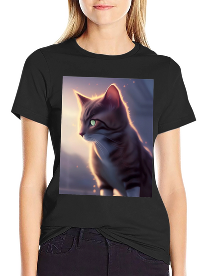 Artistic Cat Graphic Black T-Shirt