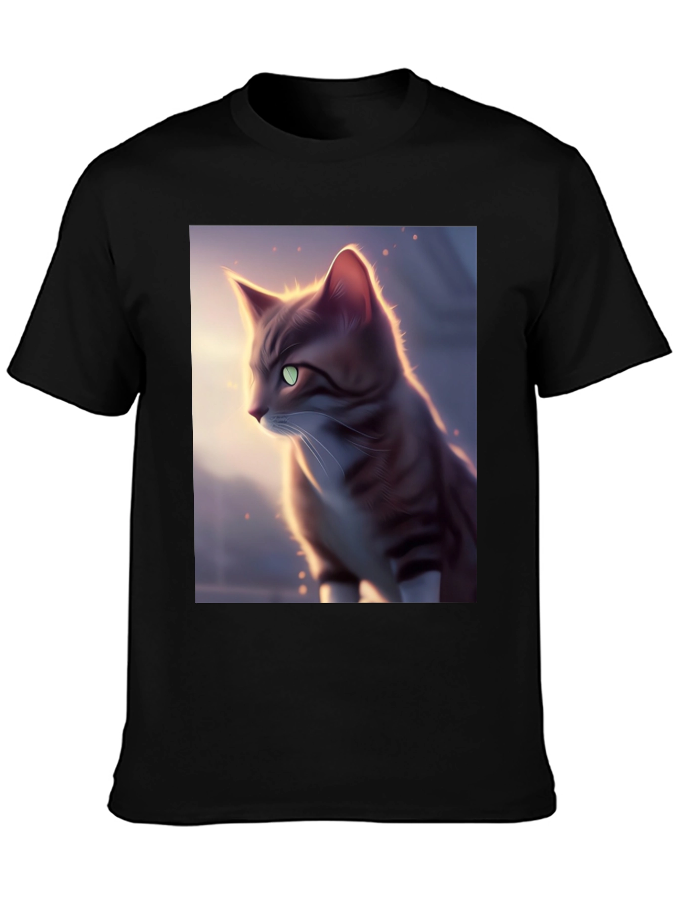 Artistic Cat Graphic Black T-Shirt