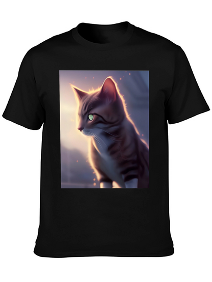 Artistic Cat Graphic Black T-Shirt
