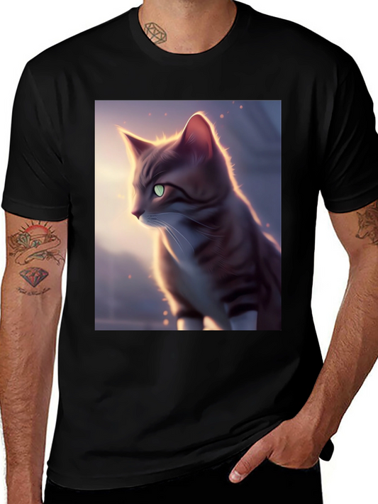 Artistic Cat Graphic Black T-Shirt