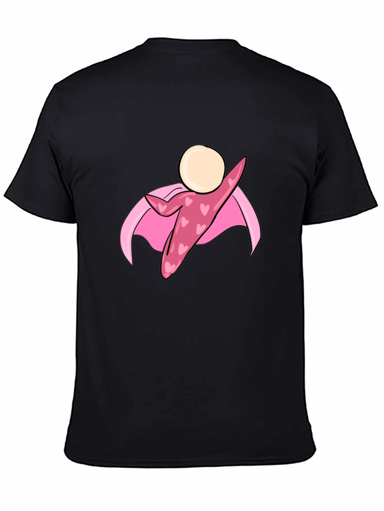 Black T-Shirt with Heart Superhero Graphic