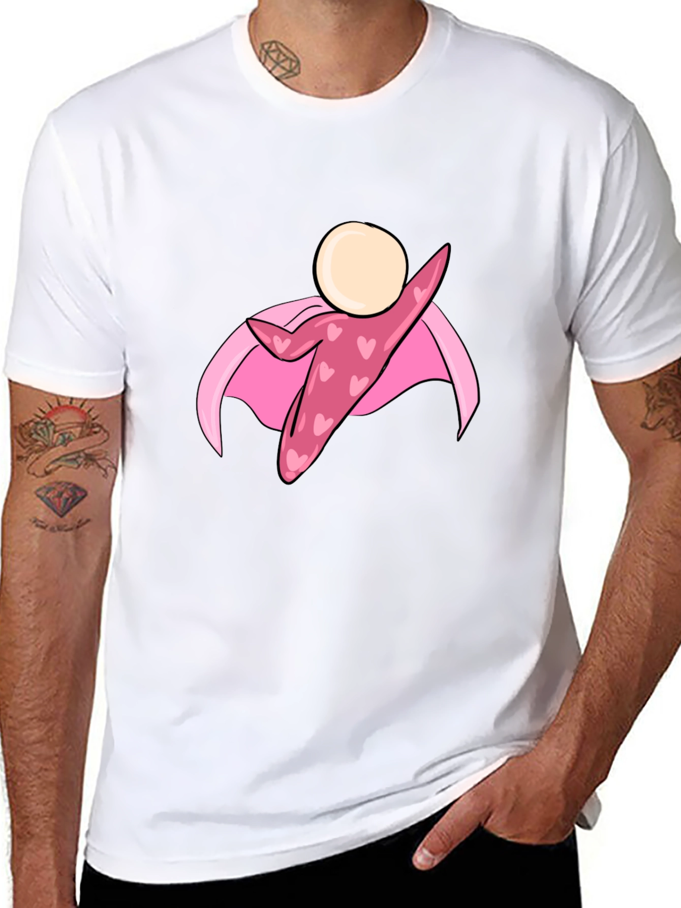 Black T-Shirt with Heart Superhero Graphic