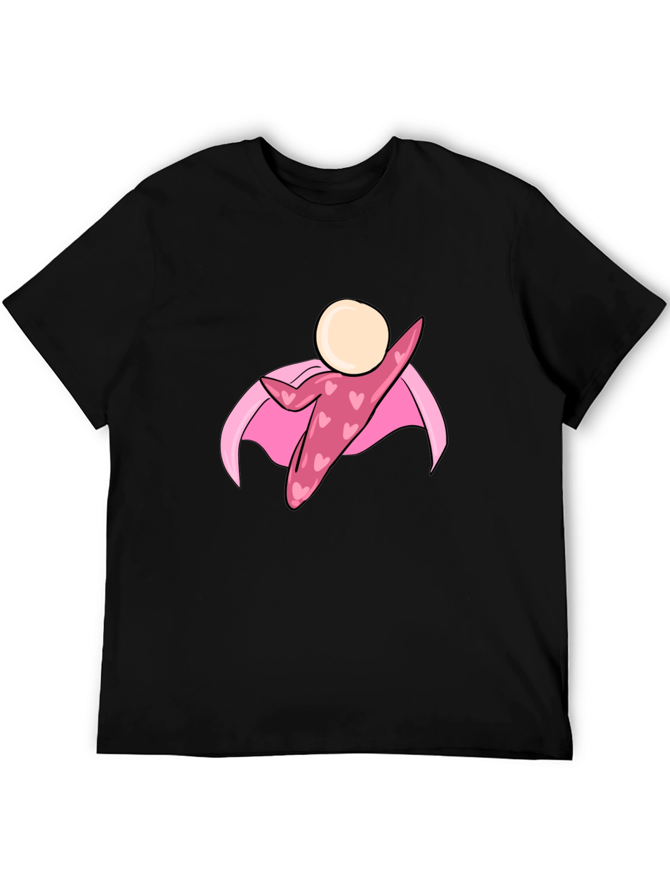 Black T-Shirt with Heart Superhero Graphic