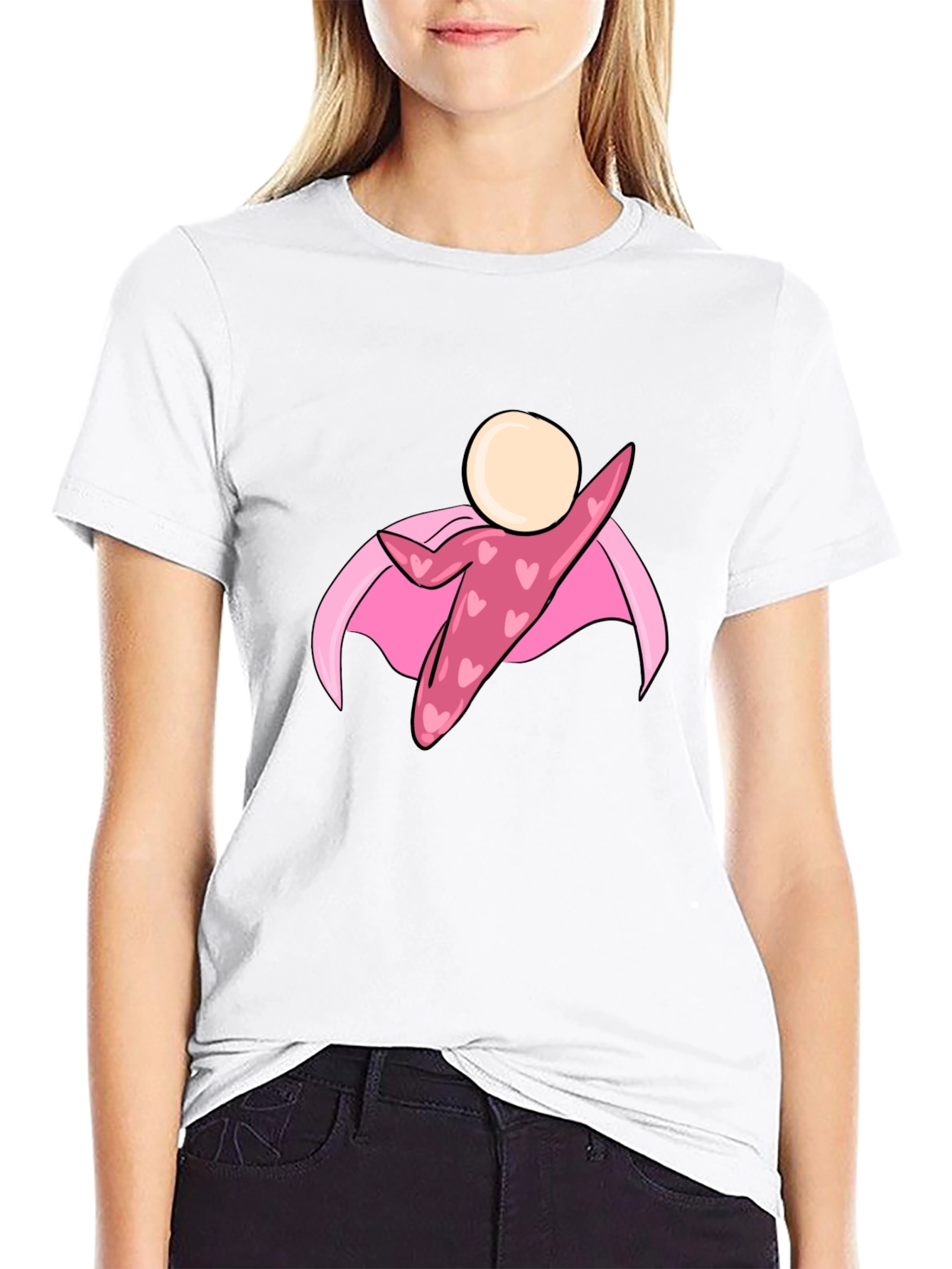 Black T-Shirt with Heart Superhero Graphic