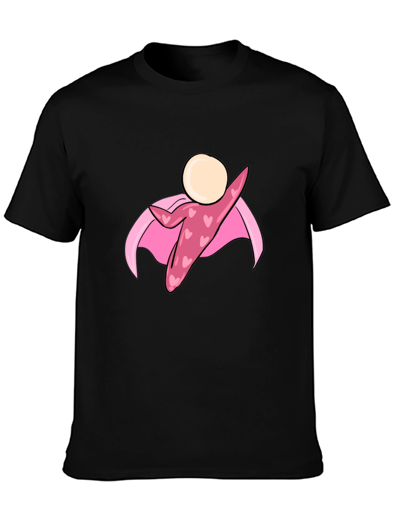 Black T-Shirt with Heart Superhero Graphic