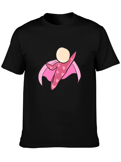 Black T-Shirt with Heart Superhero Graphic