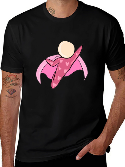Black T-Shirt with Heart Superhero Graphic