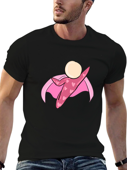 Black T-Shirt with Heart Superhero Graphic