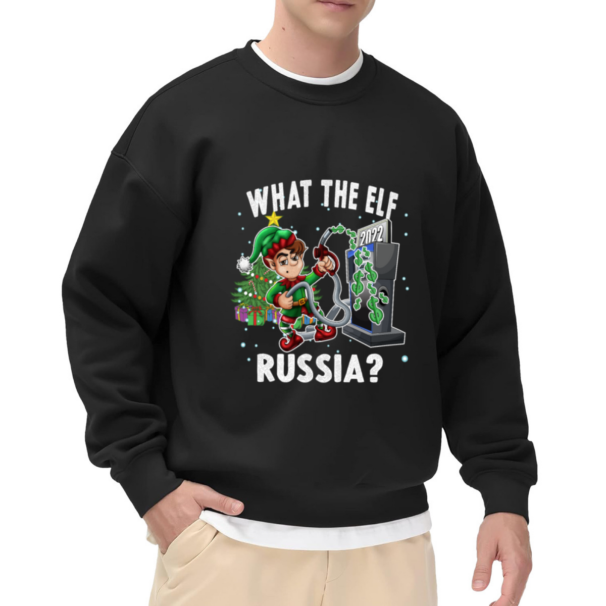 What The Elf Christmas Crewneck Sweatshirt - Funny Holiday Elf Gas Pump Pullover