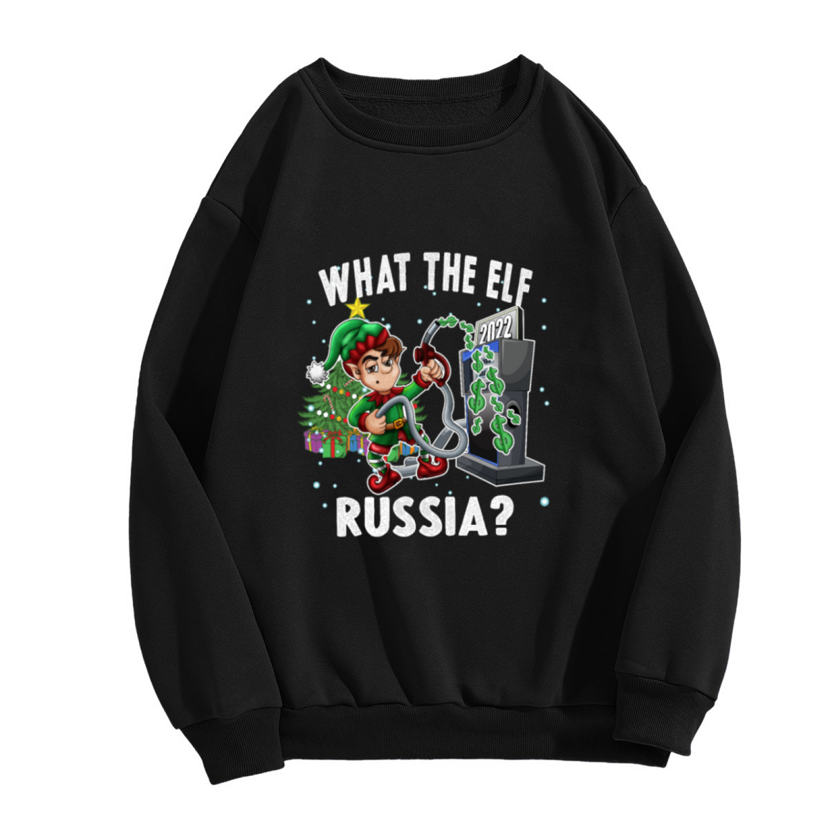 What The Elf Christmas Crewneck Sweatshirt - Funny Holiday Elf Gas Pump Pullover