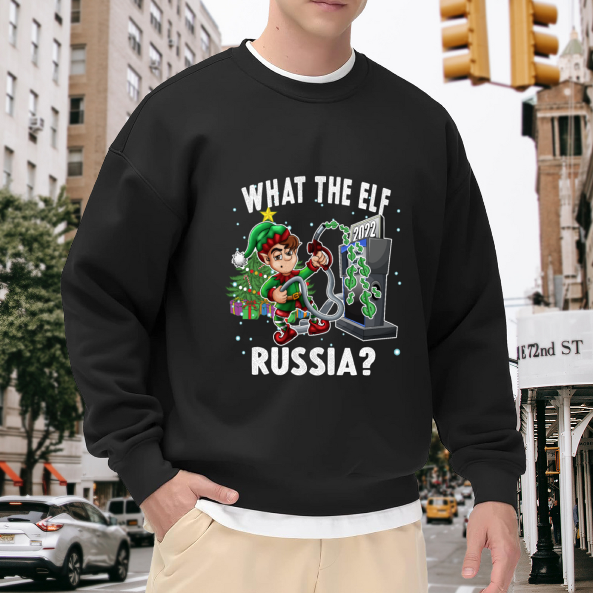 What The Elf Christmas Crewneck Sweatshirt - Funny Holiday Elf Gas Pump Pullover