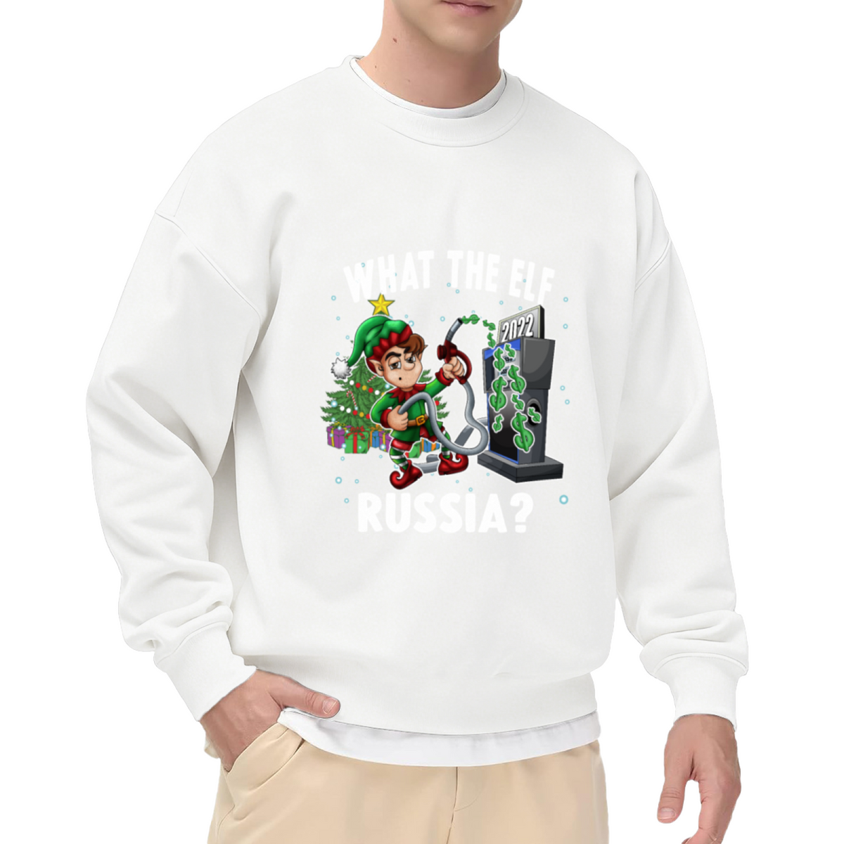 What The Elf Christmas Crewneck Sweatshirt - Funny Holiday Elf Gas Pump Pullover