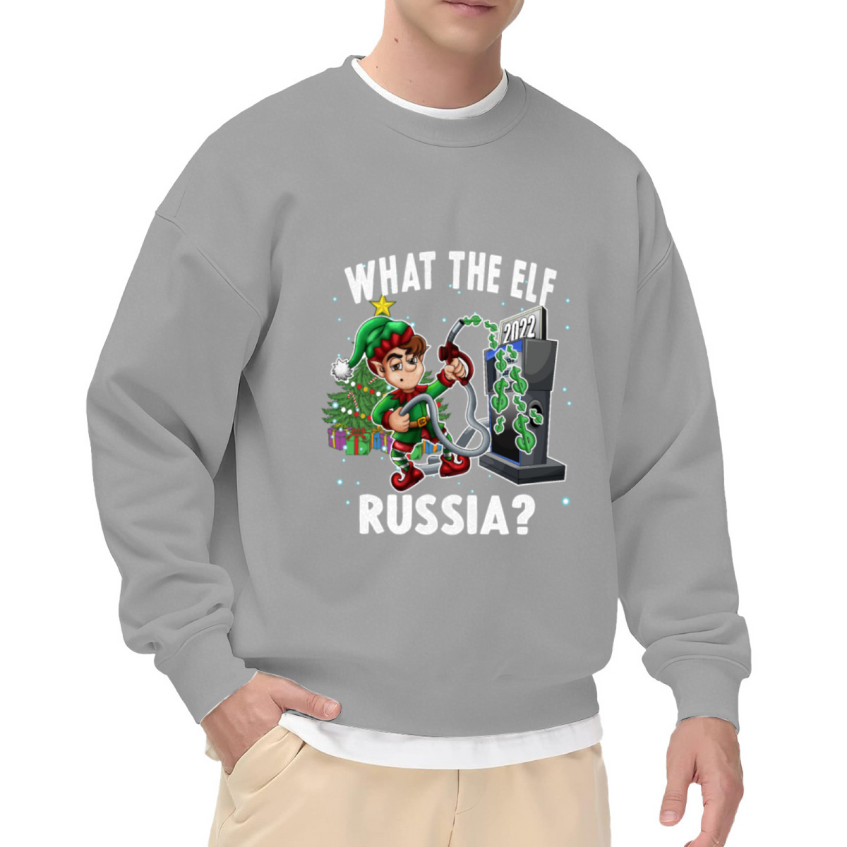 What The Elf Christmas Crewneck Sweatshirt - Funny Holiday Elf Gas Pump Pullover